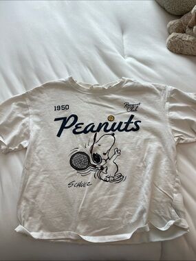 H&M White Peanuts Snoopy Tennis Graphic Tee